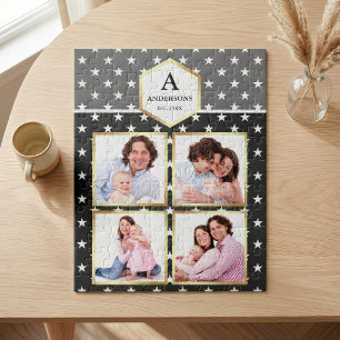 Grå Vita Stjärnor Mönster Familj Foto Collage Pussel