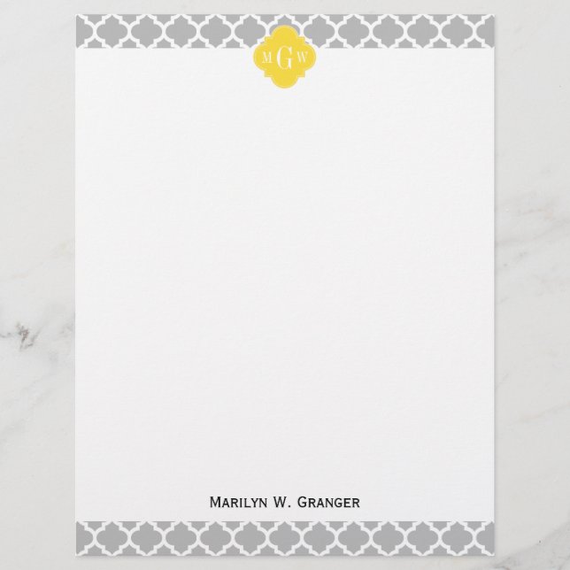 Grå Wht Moroccan #5 Ananas 3 Initialer Monogram (Framsida)