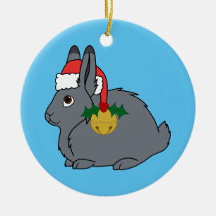 Gråa arktiska Hare med den Santa hatten & guld Julgransprydnad Keramik