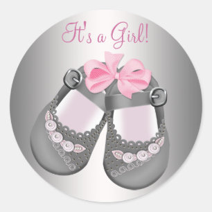 Gråa babyskor Rosa Gråa babybadselsticker Runt Klistermärke