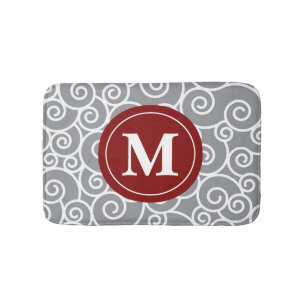 Gråa burgundy virvlar runt Monogrambathmaten Badrumsmatta