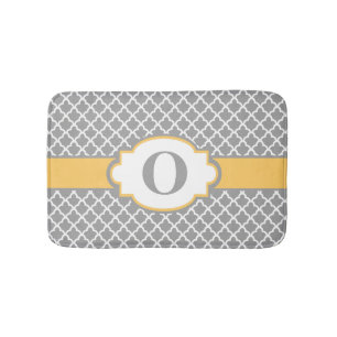 Gråa gula badmattor för Quatrefoil MonogramBathm Badrumsmatta