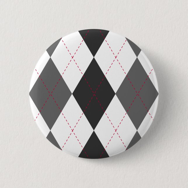 Gråa och röda Argyle knäppas Knapp (Framsida)