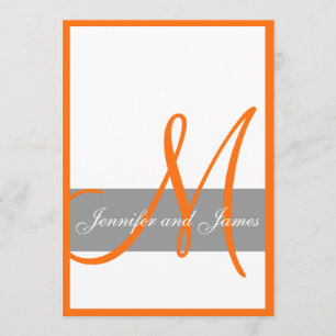 Gråa orange namn för Monogram för bröllopinbjudan Inbjudningar