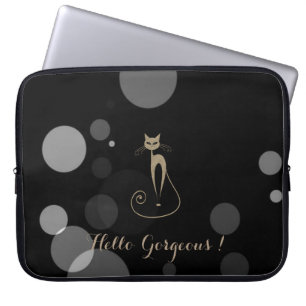Gråa prickar på svart bakgrund,Katt,Hej underbar Laptop Sleeve
