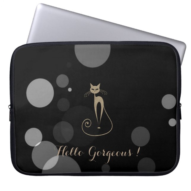 Gråa prickar på svart bakgrund,Katt,Hej underbar Laptop Sleeve (Framsidan)