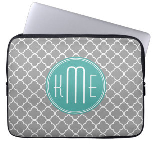 Gråa Quatrefoil med den beställnings- Laptop Sleeve