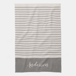 Gråa Ränder Monogram | Bondgård Kökshandduk