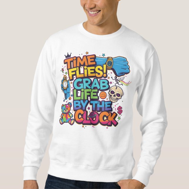 Grab Life by the Clock – Artistic Streetwear Sweat Lång Ärmad Tröja (Framsida)