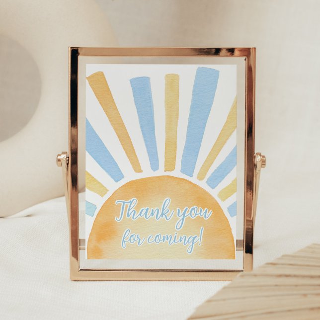 Grabben Ray från Sunshine Tack för att du kom Poster (Blue Boho Sunshine Baby Shower Thank you for Coming Sign)