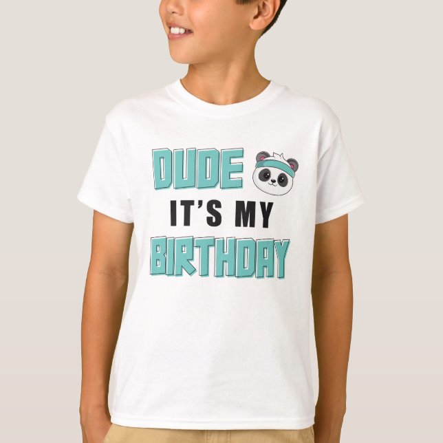 Grabben Teal and Black Panda Birthday Boy T Shirt (Framsida)