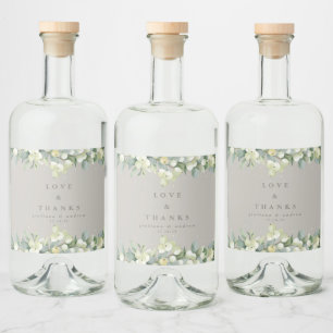 Gråbeige Snöbär+Eukalyptus Vinterbröllop Spritflaskor Etikett