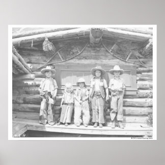 Grabfoto på barn i cowboykläder poster