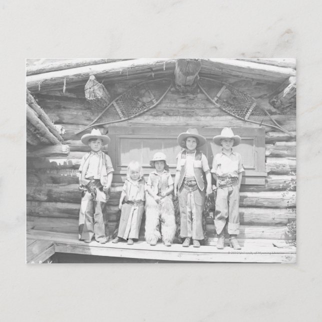 Grabfoto på barn i cowboykläder vykort (Framsida)