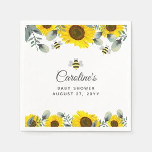 Gråbina och solblommor Eucalyptus Baby Shower Pappersservett