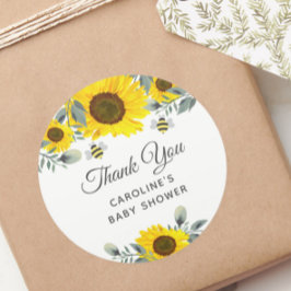 Gråbina och solblommor Eucalyptus Baby Shower Runt Klistermärke
