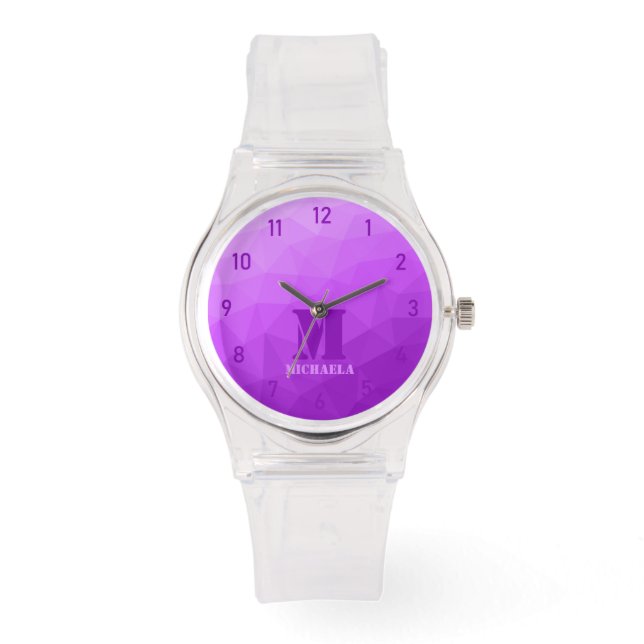 Gråblått geometriskt nätmönster Monogram Armbandsur (Framsida)