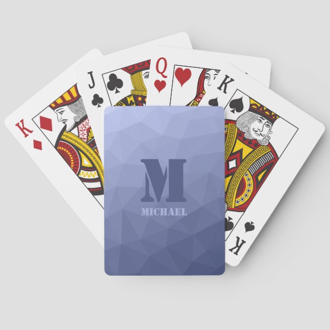Gråblått geometriskt nätmönster Monogram Casinokort (Baksidan)