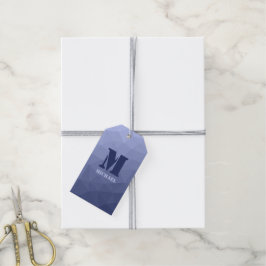 Gråblått geometriskt nätmönster Monogram Presentetikett