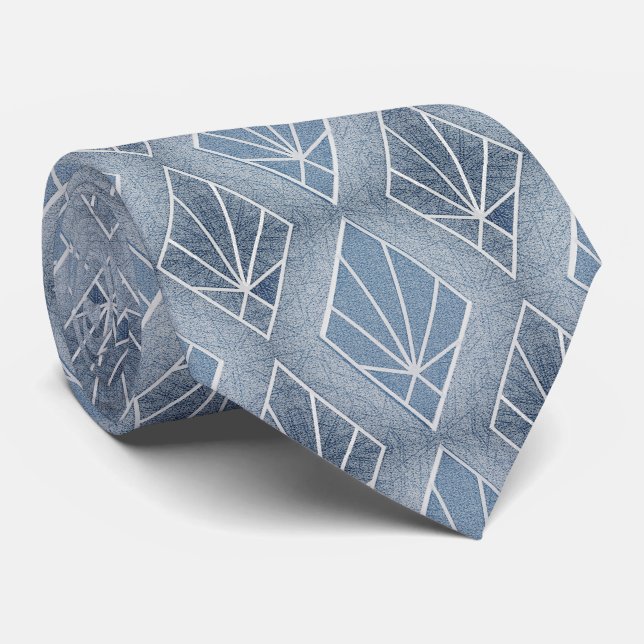 Gråblåvita diamanter Art Deco mönster Slips (Rullad)