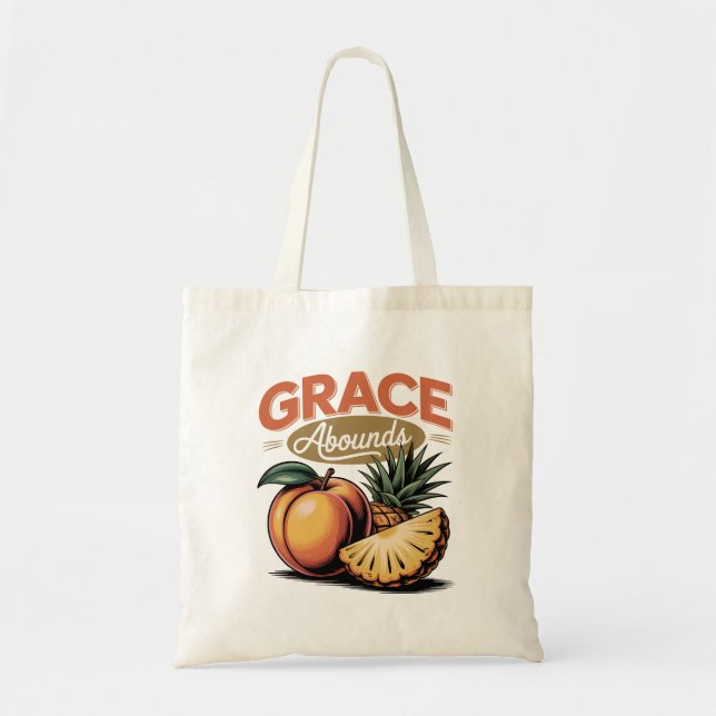 Grace Abounds Peach Pineapple Retro Faith Tee Tygkasse (Framsidan)