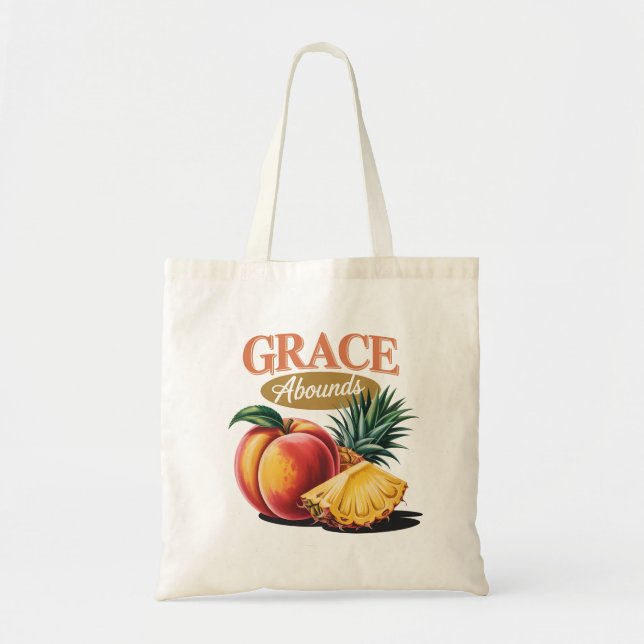 Grace Abounds Peach Pineapple Retro Faith Tee Tygkasse (Framsidan)