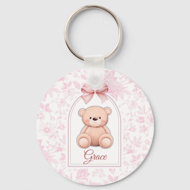 Grace | Anpassningsbar Rosa Nalle Försörjningsdesi Nyckelring (Framsida)