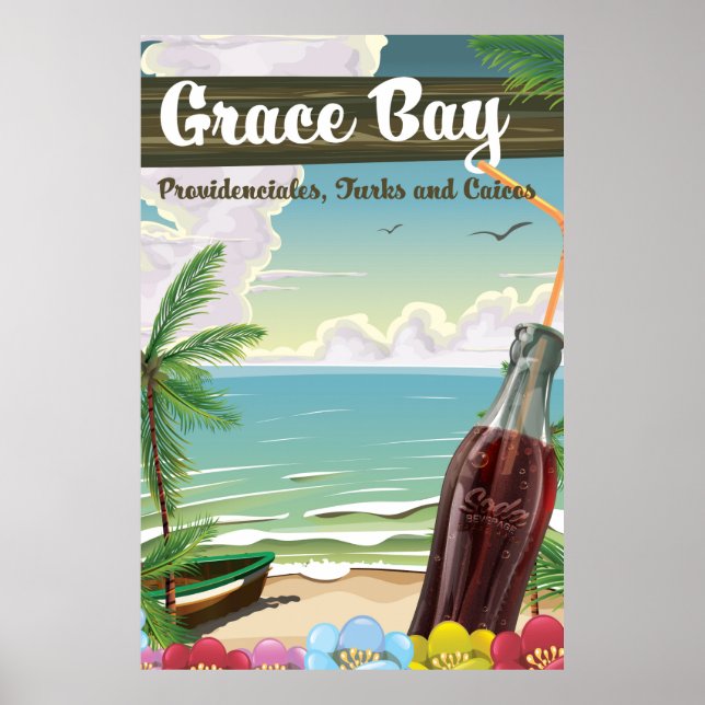 Grace Bay, Providenciales, Turks och Caicos Travel Poster (Framsidan)