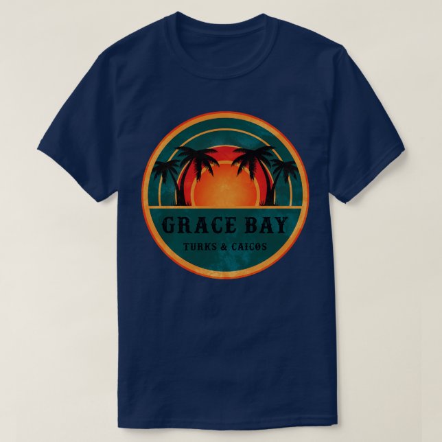 Grace Bay Turks Caicos Beach Retro Sunset T Shirt (Design framsida)