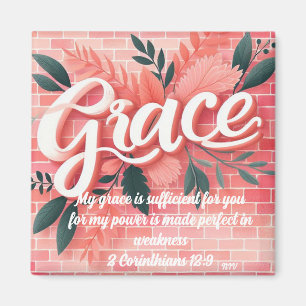 Grace Bibelvers Rosa Tegel Blomma Magnet