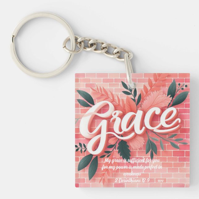 Grace Bible Verse Rosa Brick Blommigt (Framsidan)