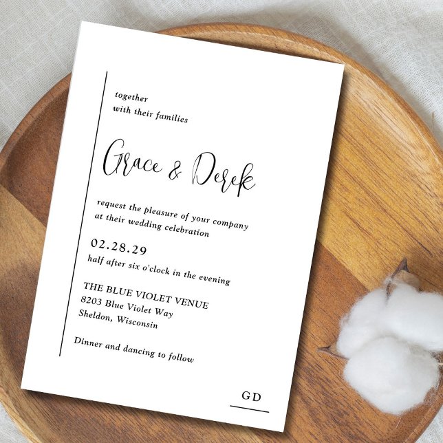 Grace Black och White Modern Bröllop Inbjudningar (Skapare uppladdad)