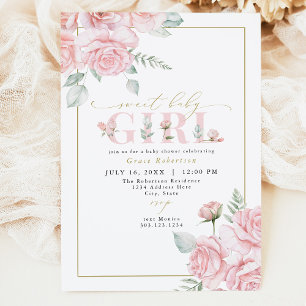 GRACE Blommigt Sweet Flicka Baby Shower Inbjudningar