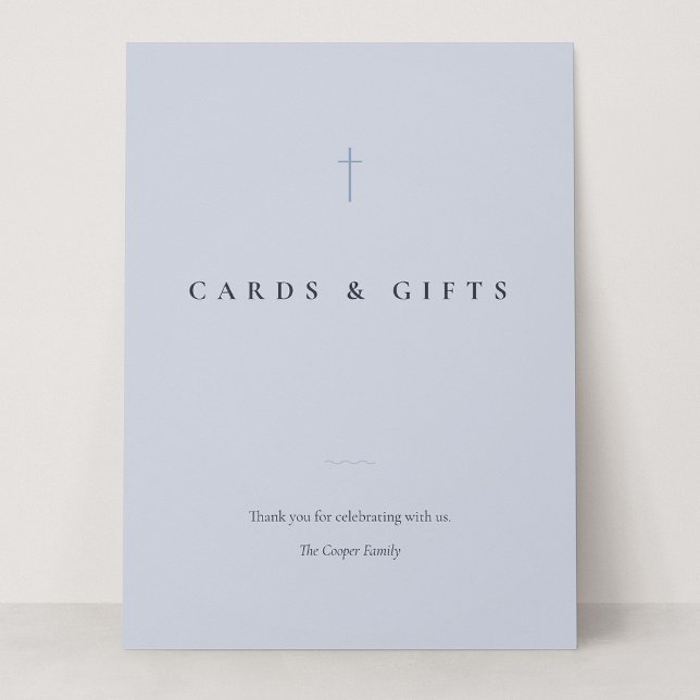 Grace Blue Minimal Kors Kort & Gåvor Bordskylt (Grace | Blue - 6.5 x 8.75" Cards & Gifts Card Sign)