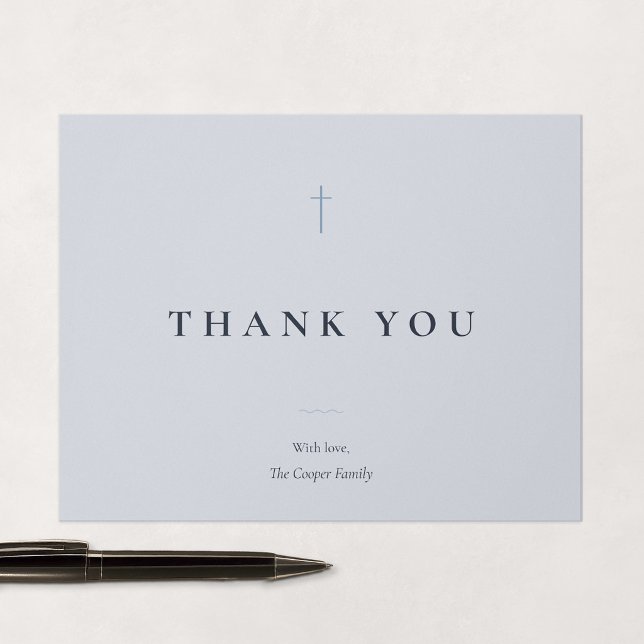 Grace Blue Minimal Kors Religiös Tack Kort (Grace | Blue - Correspondence Style Flat Thank You Card, Front)