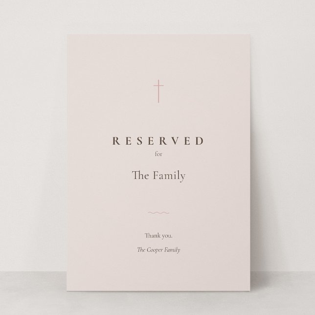 Grace Blush Kristet Kors Reserverad Sittplatsskylt (Grace | Blush - Reserved Seating Card)