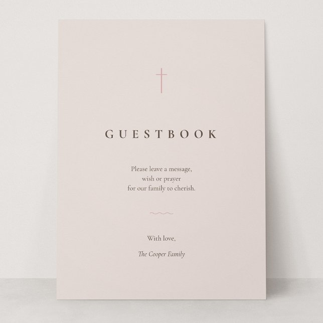 Grace Blush Minimal Kors Gästbok Bordsskylt (Grace | Blush - Sign Our Guestbook Card Sign, 6.5 x 8.75")