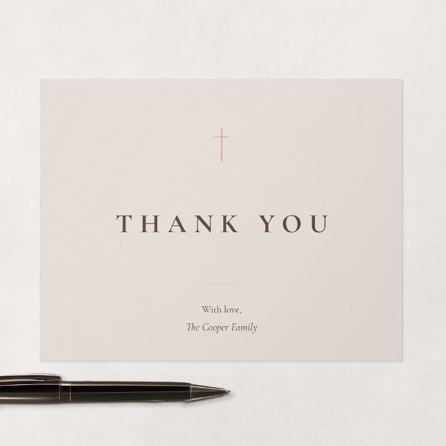 Grace Blush Minimal Kors Religiös Tack Kort (Grace | Blush - Correspondence Style Flat Thank You Card, Front)