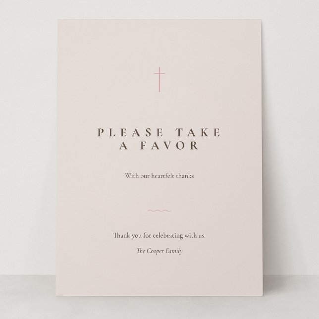 Grace Blush Minimal Kors Ta en Förmån Bordsskylt (Grace | Blush - Please Take a Favor 6.5 x 8.75" Card Sign)