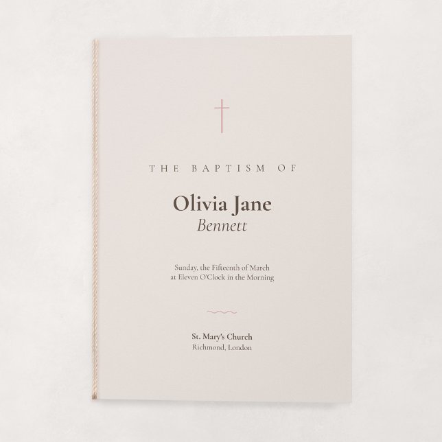 Grace Blush Minimal Kors Vikt Dopceremoni Program (Grace | Blush - Folded Baptism Order of Service (String embellishment not included))