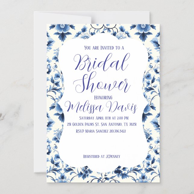 Grace Chinoiserie Bridal Shower Invitation Magnetisk Inbjudningskort (Framsida)