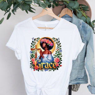Grace Christian Afro Black Woman Praying T Shirt