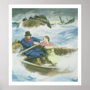 Grace Darling (1815-41) och hennes far räddande su Poster
