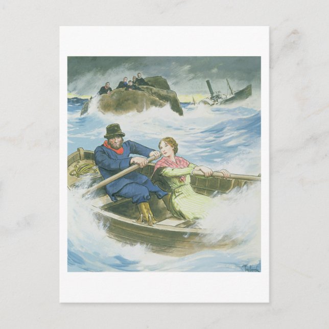 Grace Darling (1815-41) och hennes far räddande su Vykort (Framsida)