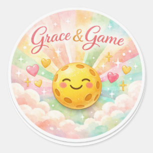 “Grace & Game – Pastel Pickleball Faith Klistermär Runt Klistermärke