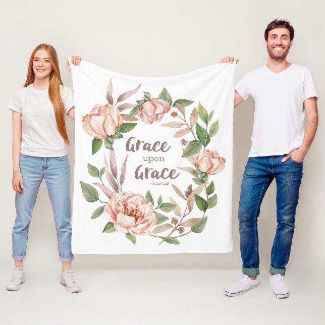 Grace Grace - John 1:16 - Blommigt Fleecefilt (På plats)