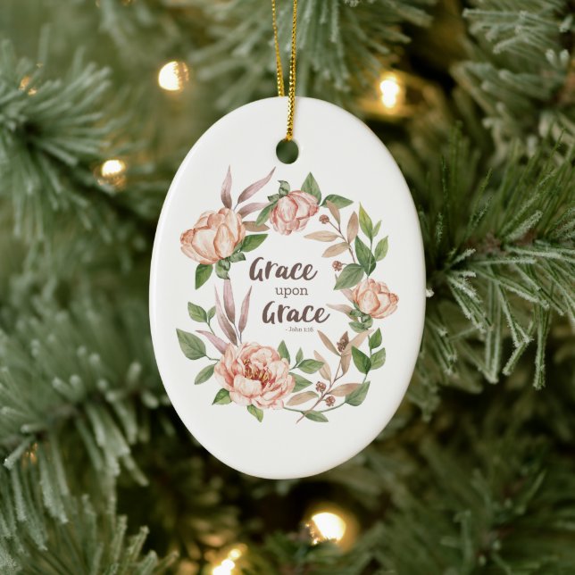 Grace Grace - John 1:16 - Blommigt Julgransprydnad Keramik (Träd)
