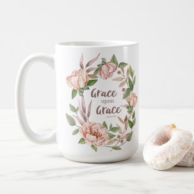 Grace Grace - John 1:16 - Blommigt Kaffemugg (Med munk)