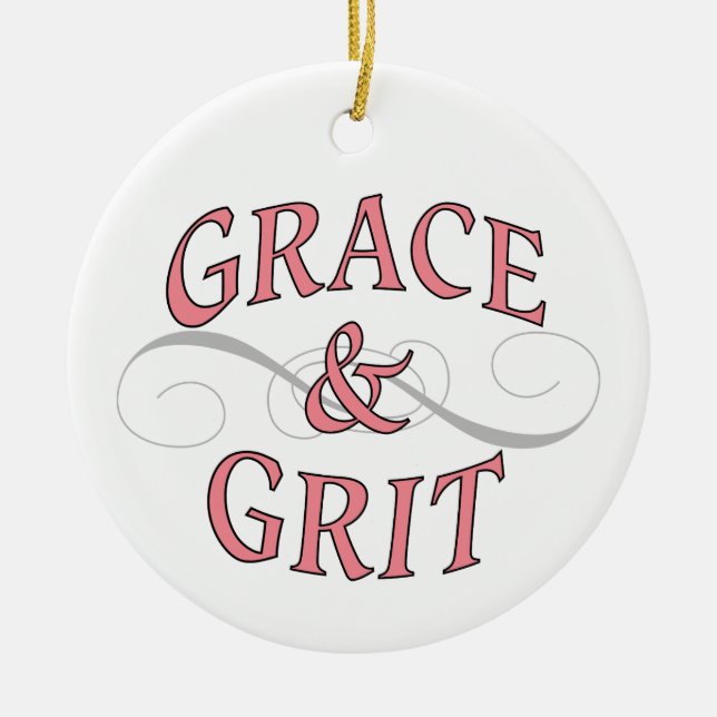 Grace & Grit i Rosa och Grått Julgransprydnad Keramik (Framsidan)