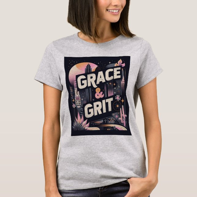 Grace & Grit Modern Black Rosa Typo T Shirt (Framsida)